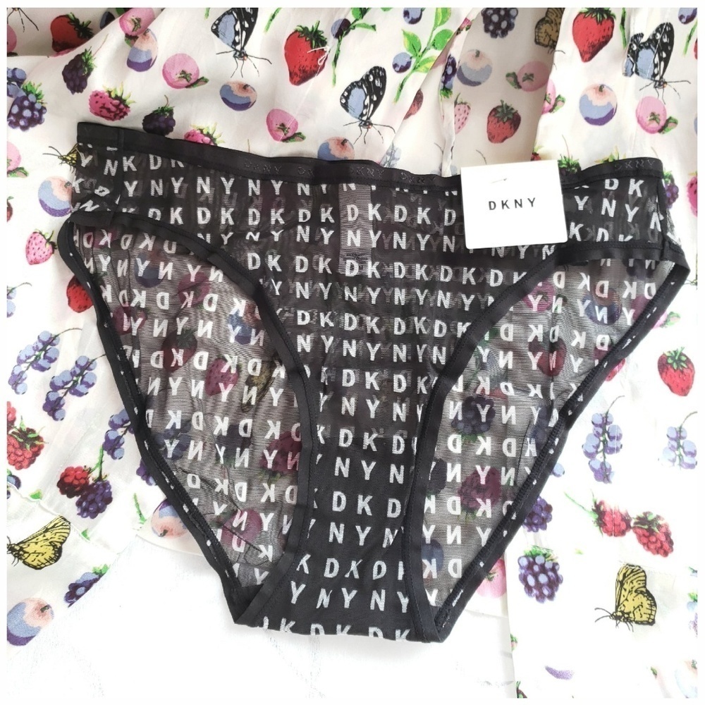 Dkny Mesh Logo Panties Black Large
